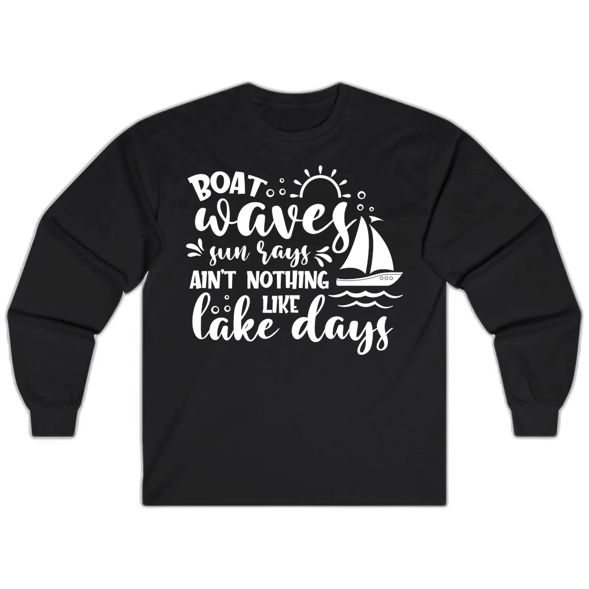 Boat Waves Sun Rays Lake Days Long Sleeve in Black