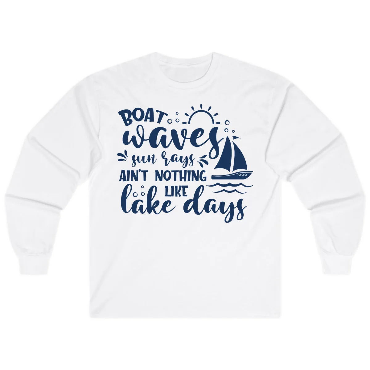 Boat Waves Sun Rays Lake Days Long Sleeve in White