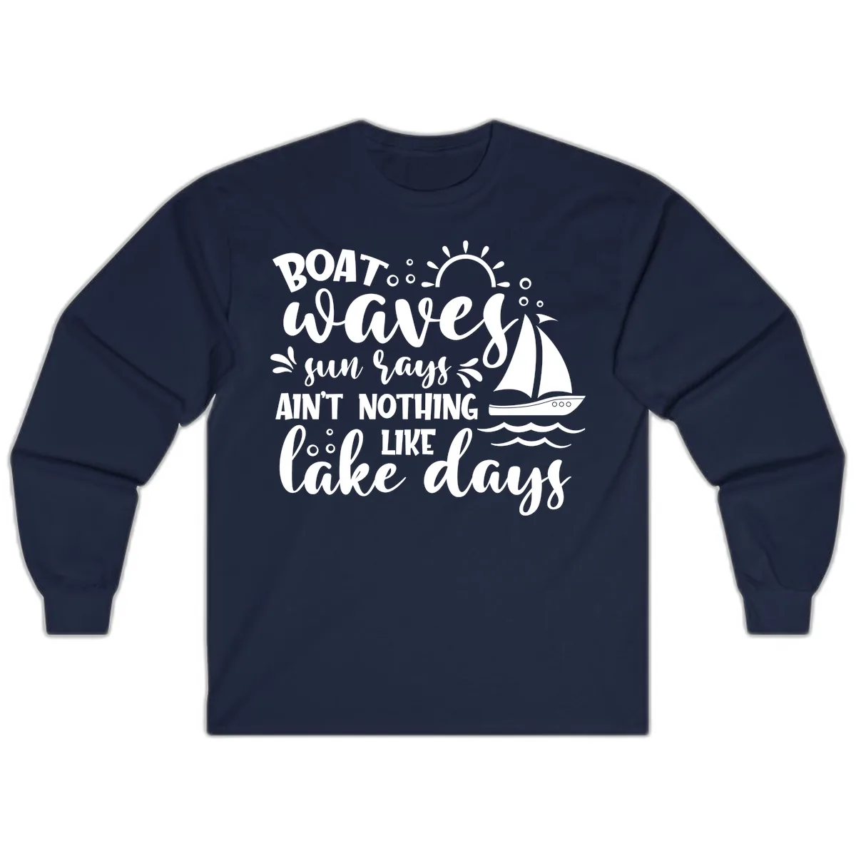 Boat Waves Sun Rays Lake Days Long Sleeve in Navy