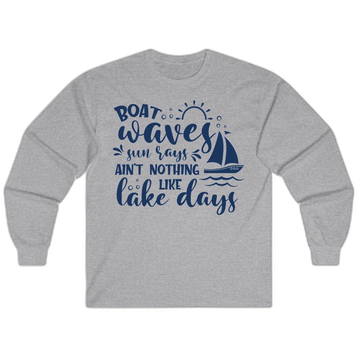 Boat Waves Sun Rays Lake Days Long Sleeve in Sport Grey