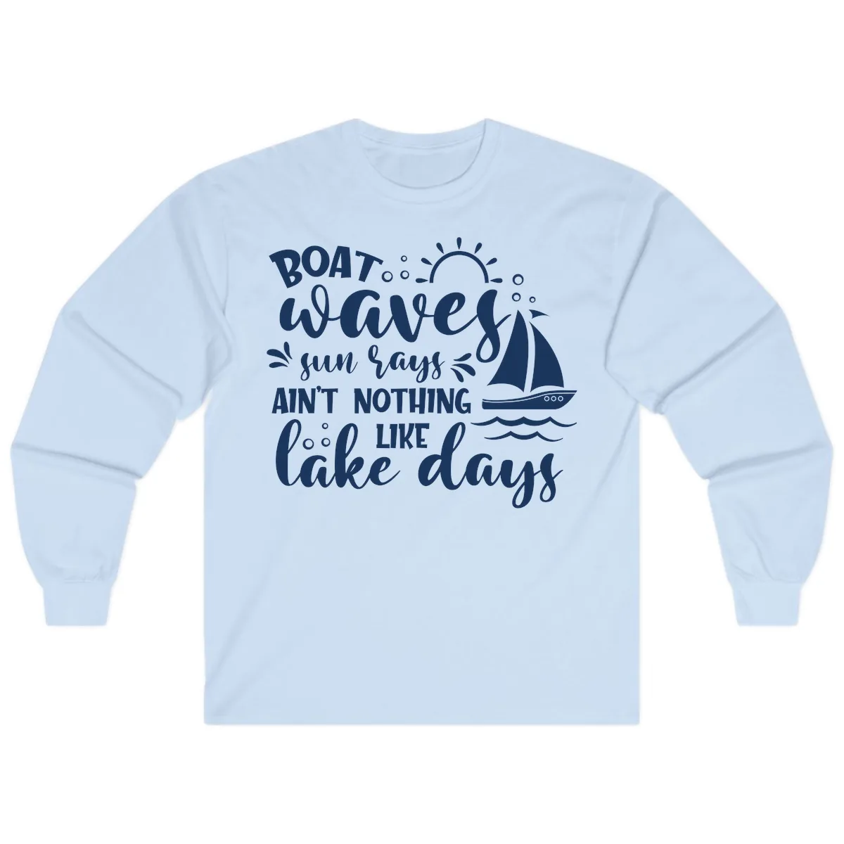 Boat Waves Sun Rays Lake Days Long Sleeve in Light Blue