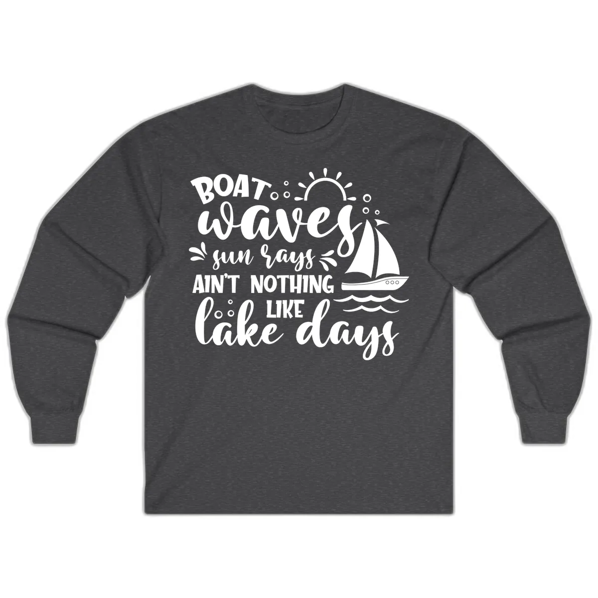 Boat Waves Sun Rays Lake Days Long Sleeve in Dark Heather