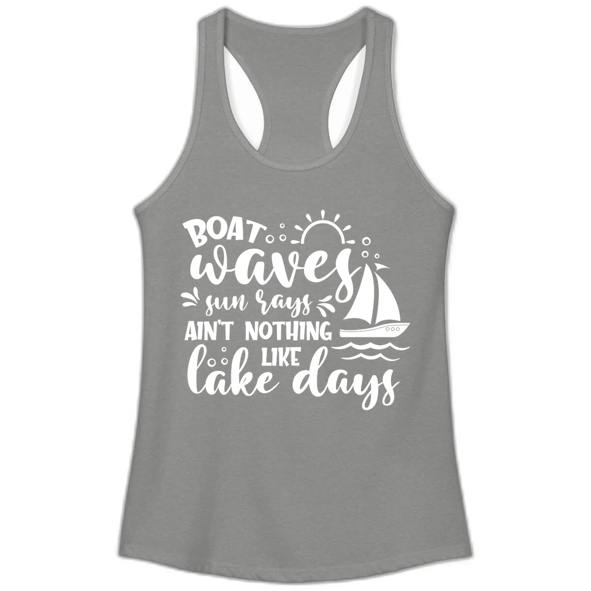 Boat Waves Sun Rays Lake Days Ladies Tank in Heather Grey