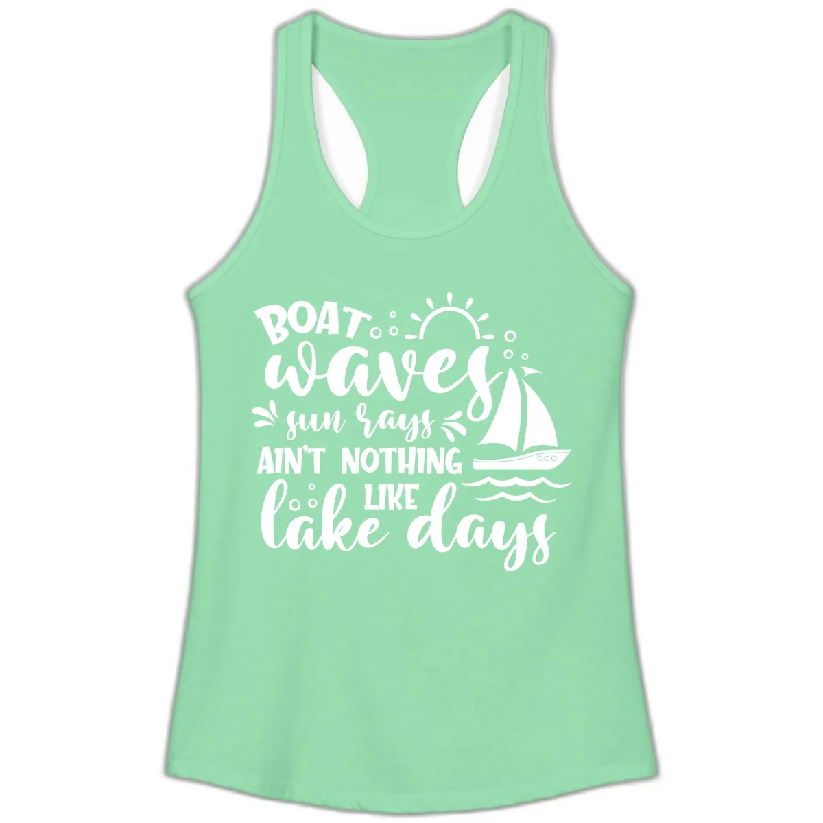Boat Waves Sun Rays Lake Days Ladies Tank in Solid Mint