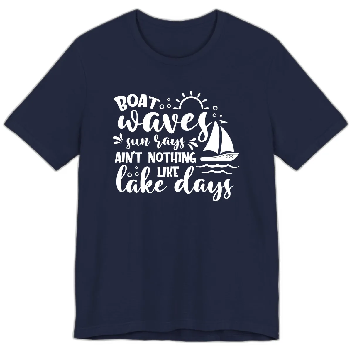 Boat Waves Sun Rays Lake Days Premium T-Shirt in Navy