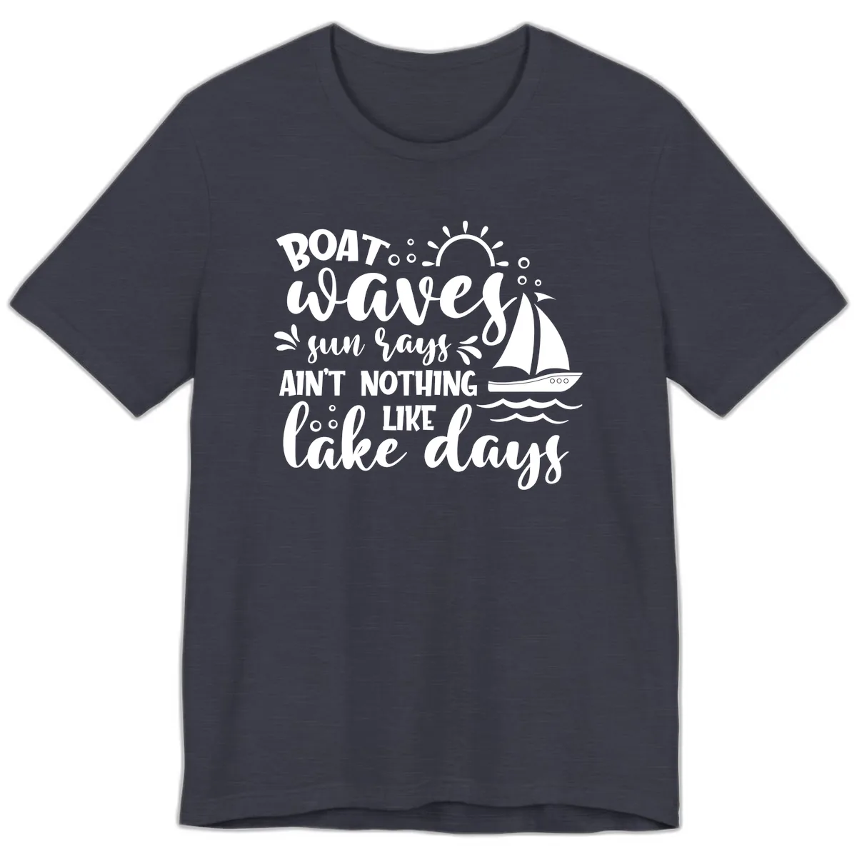 Boat Waves Sun Rays Lake Days Premium T-Shirt in Heather Midnight Navy