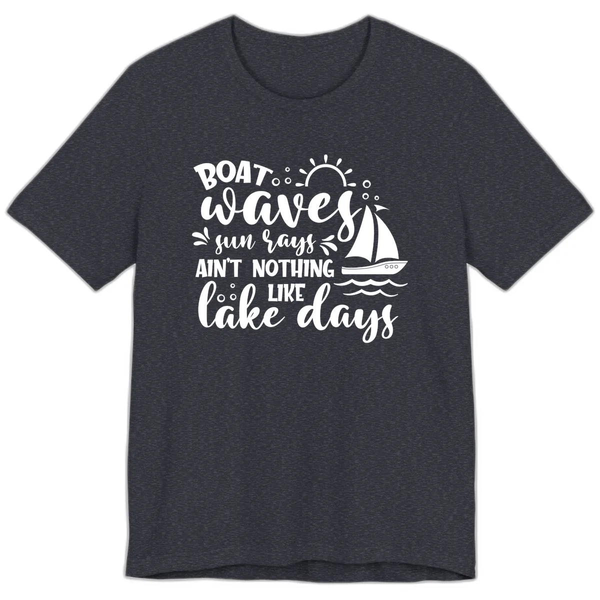 Boat Waves Sun Rays Lake Days Premium T-Shirt in Heather Navy