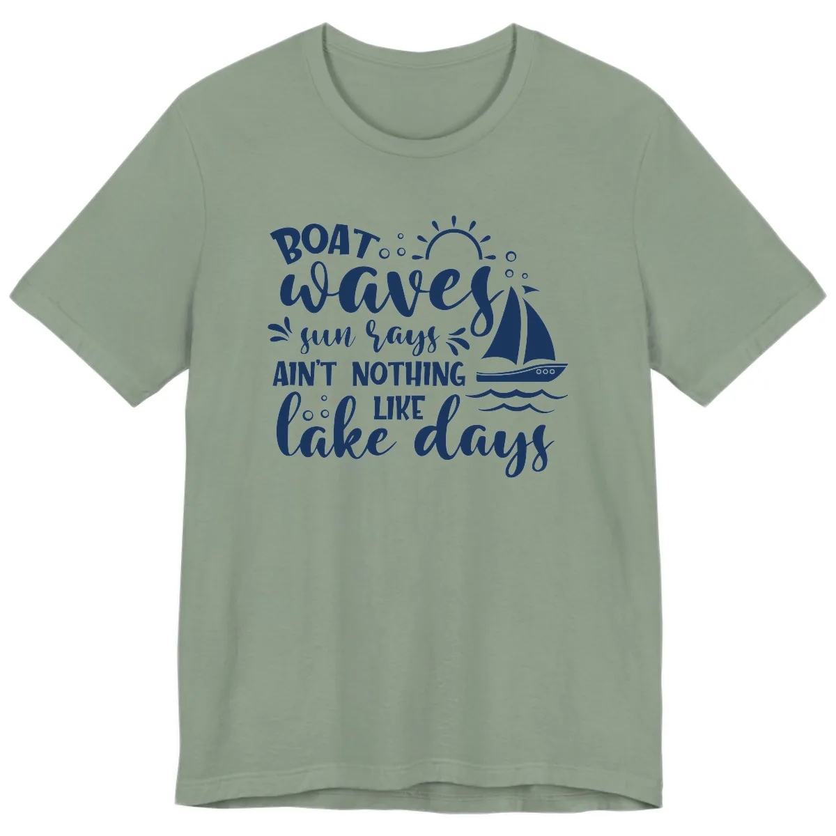 Boat Waves Sun Rays Lake Days Premium T-Shirt in Sage