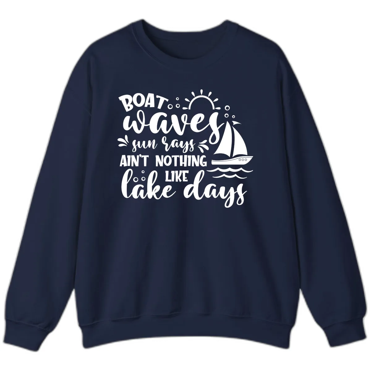 Boat Waves Sun Rays Lake Days Sweatshirt in Navy