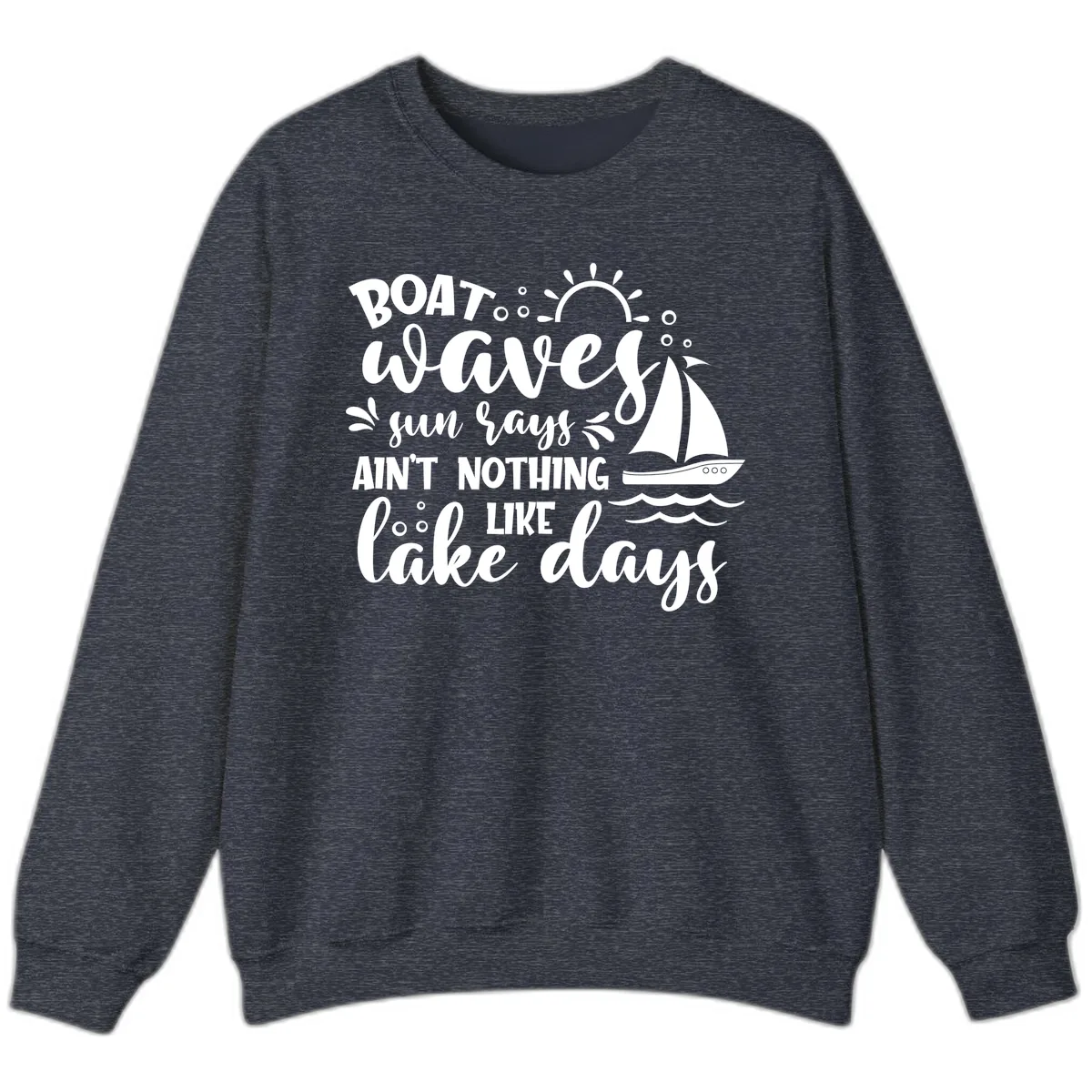 Boat Waves Sun Rays Lake Days Sweatshirt in Heather Sport Dark Navy