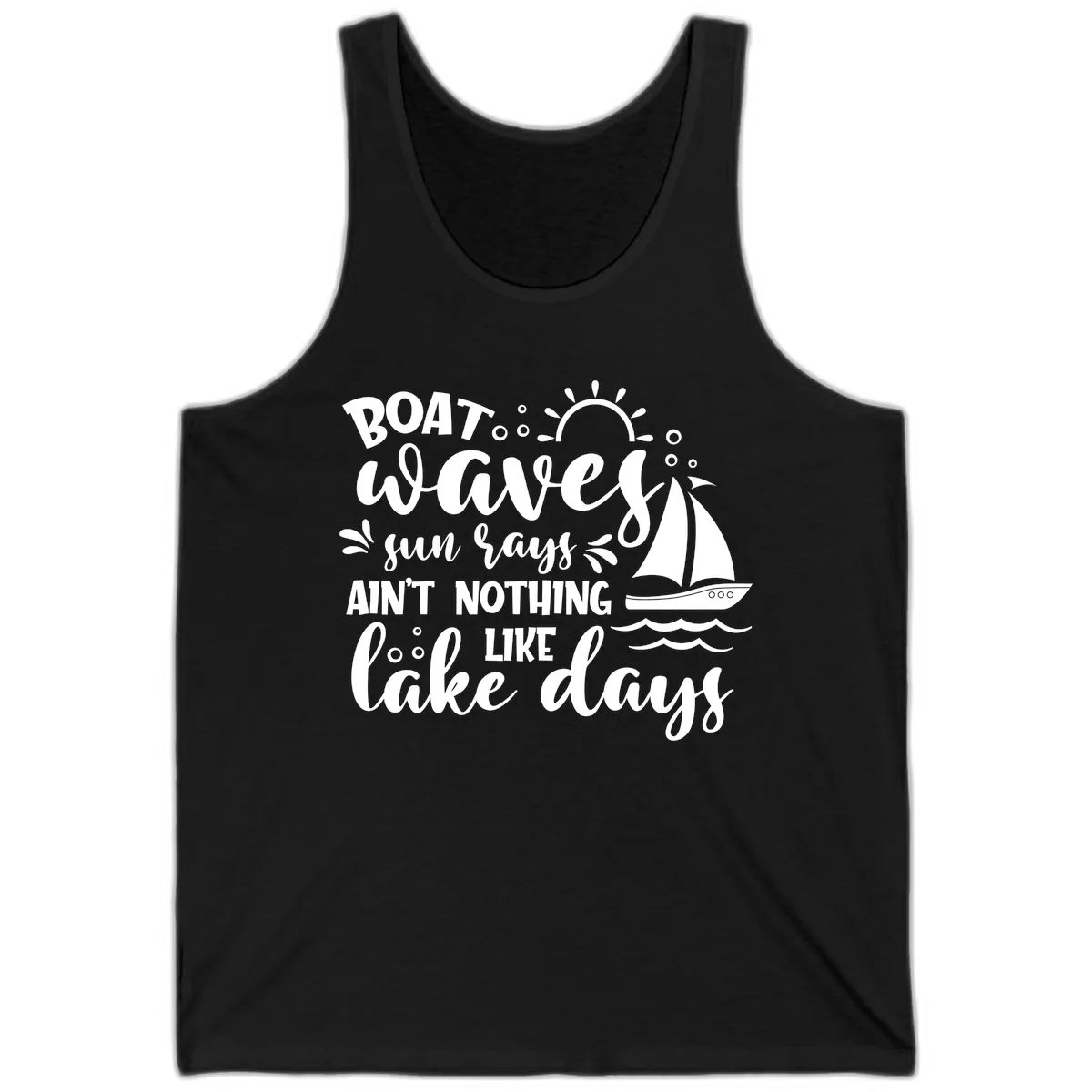 Boat Waves Sun Rays Lake Days Tank in Black