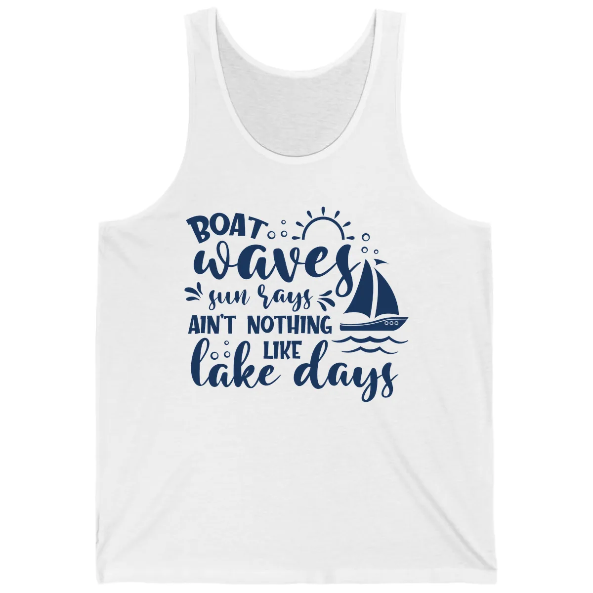 Boat Waves Sun Rays Lake Days Tank in White