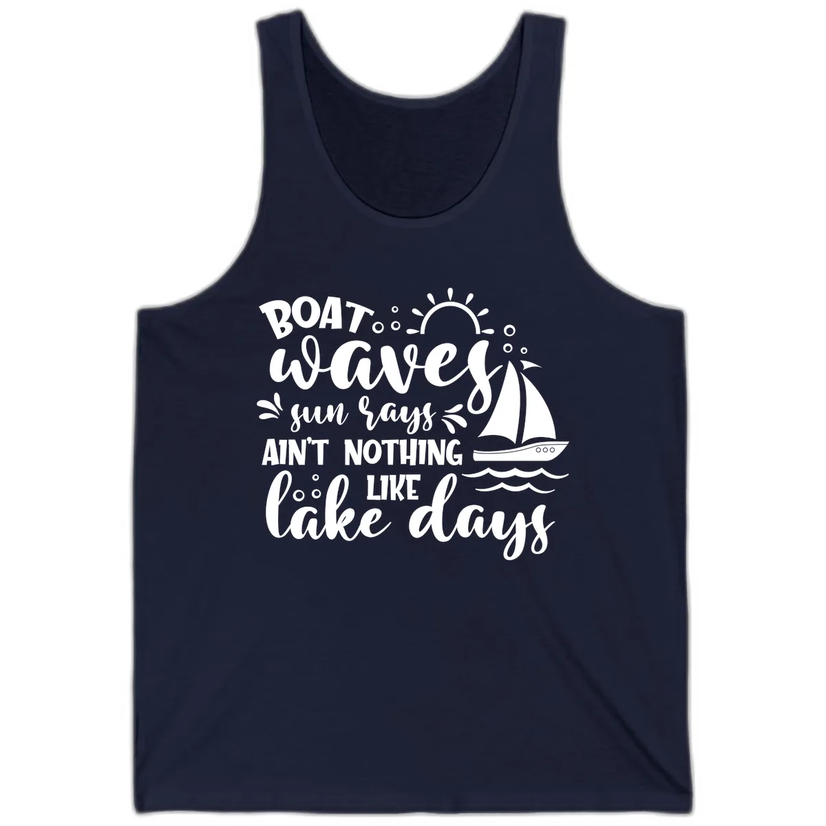 Boat Waves Sun Rays Lake Days Tank in Navy