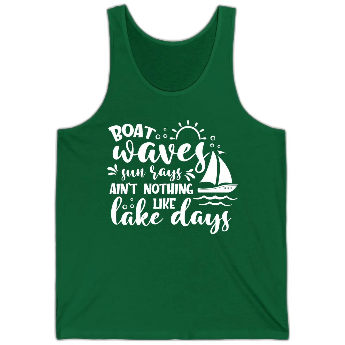 Boat Waves Sun Rays Lake Days Tank in Kelly