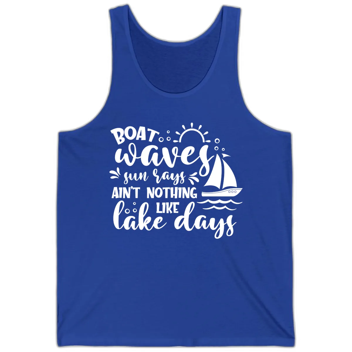 Boat Waves Sun Rays Lake Days Tank in True Royal