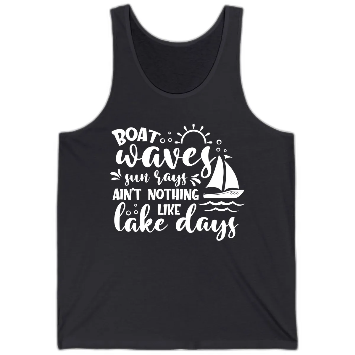 Boat Waves Sun Rays Lake Days Tank in Dark Grey