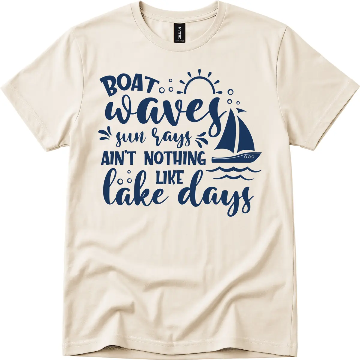 Boat Waves Sun Rays Lake Days T-Shirt in Natural