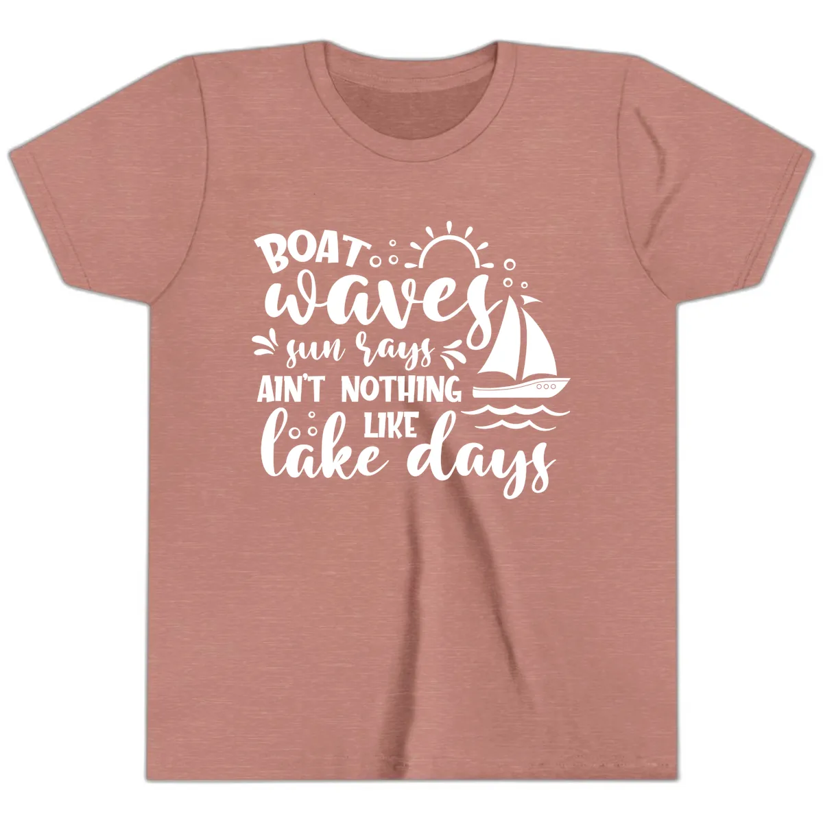Boat Waves Sun Rays Lake Days Youth T-Shirt in Heather Mauve
