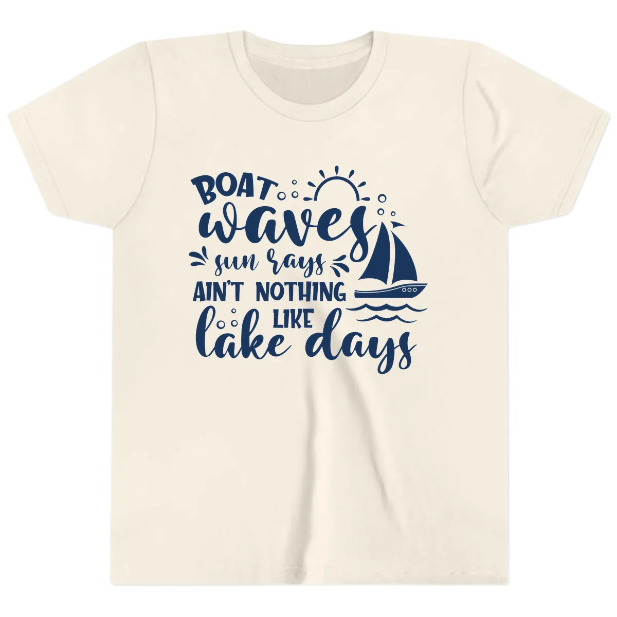 Boat Waves Sun Rays Lake Days Youth T-Shirt in Natural