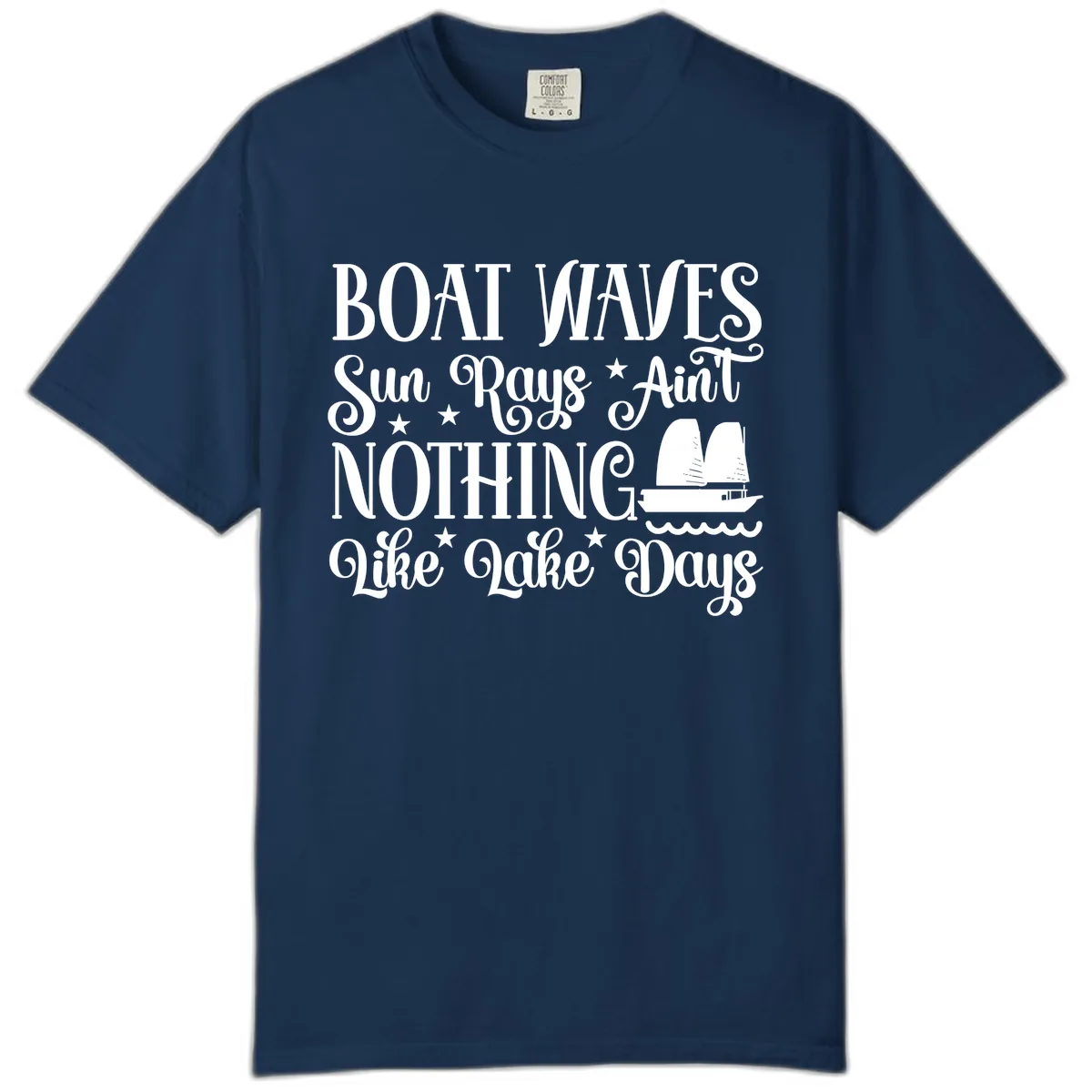 Boat Waves Sun Rays Ain't Nothing Like Lake Days Comfort Color in Navy
