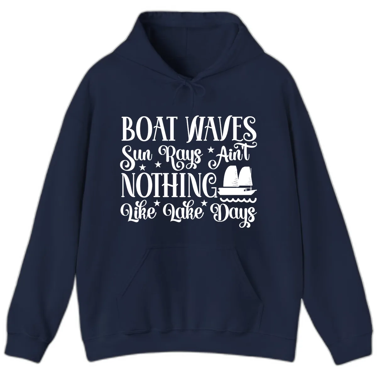 Boat Waves Sun Rays Ain't Nothing Like Lake Days Hoodie in Navy