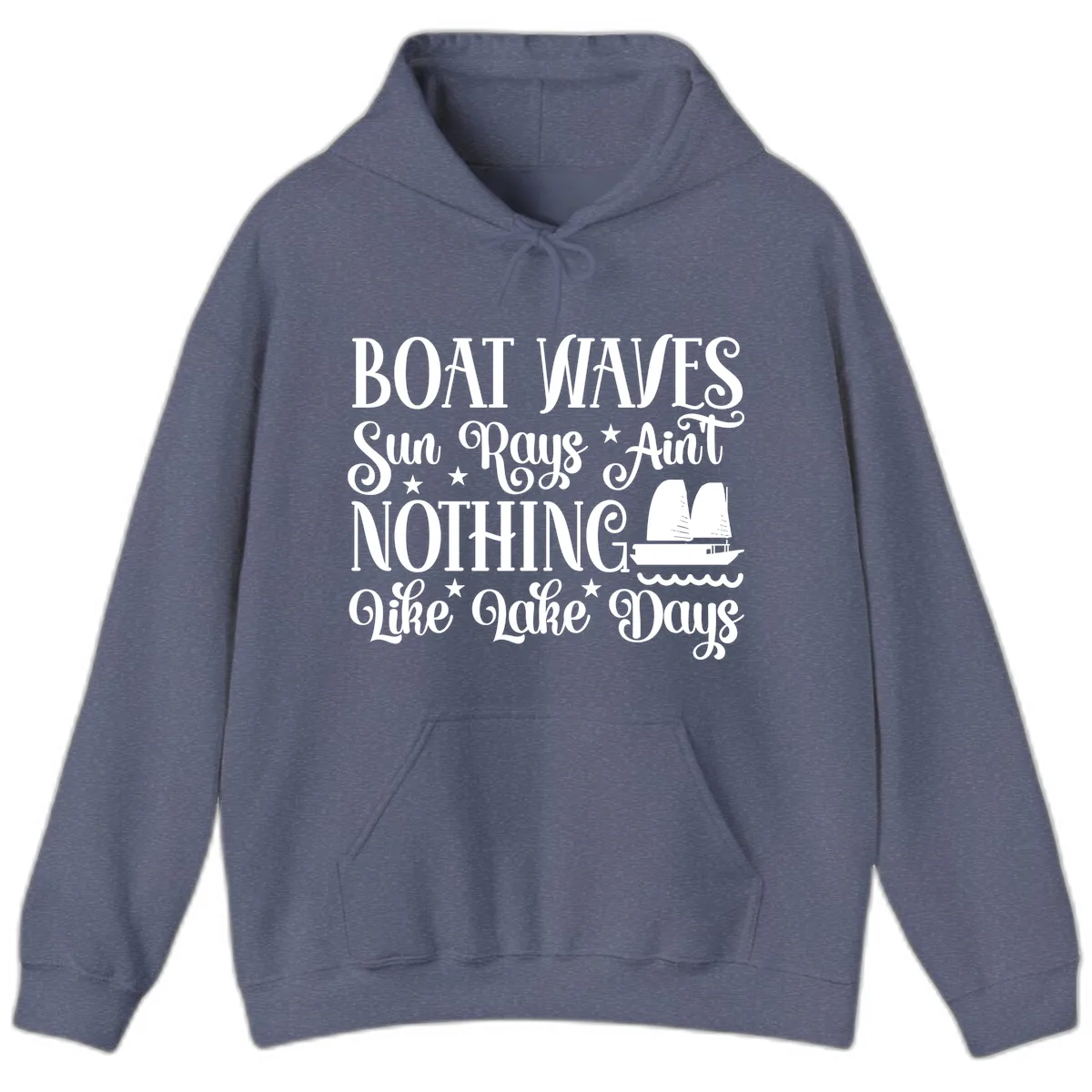 Boat Waves Sun Rays Ain't Nothing Like Lake Days Hoodie in Heather Navy