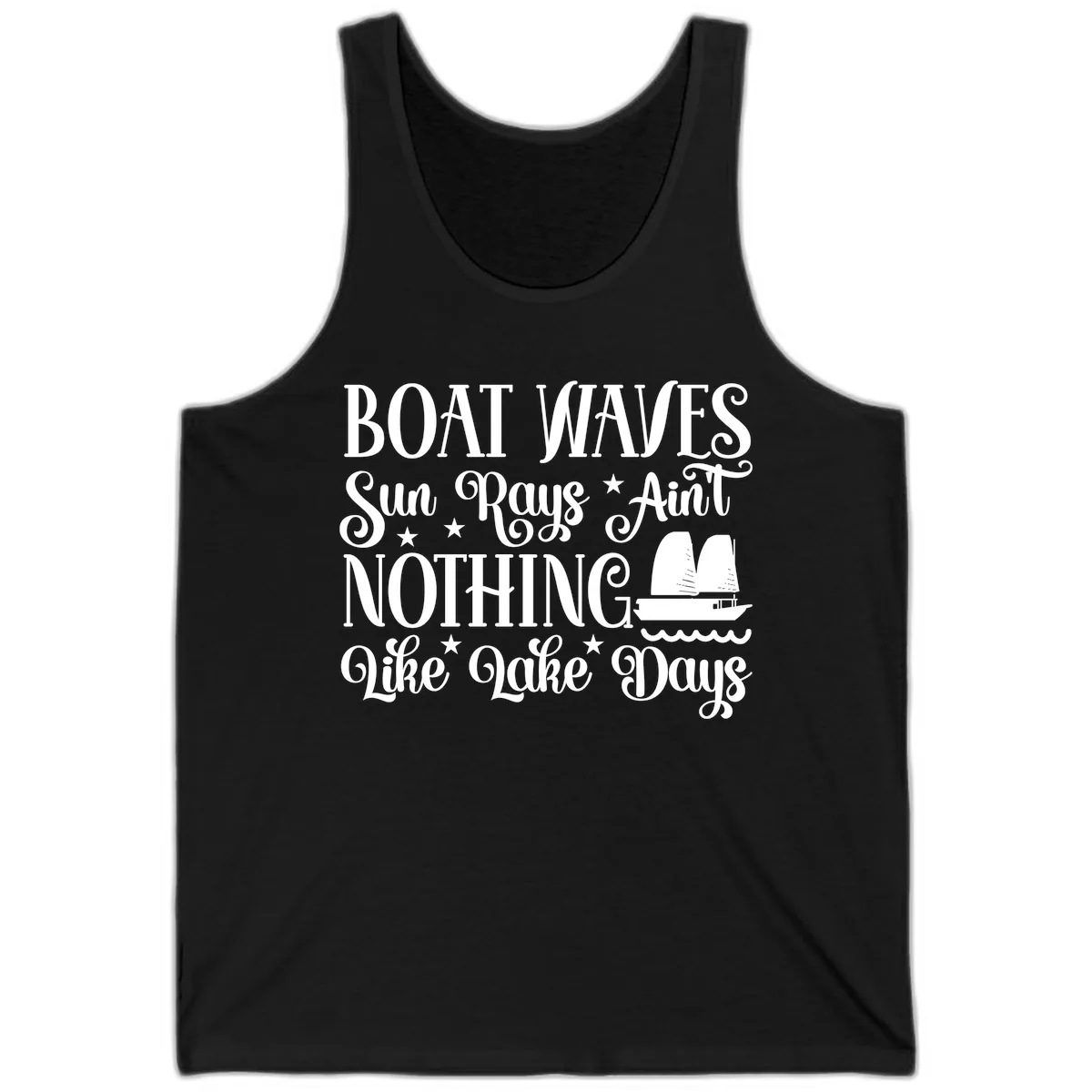 Boat Waves Sun Rays Ain't Nothing Like Lake Days Tank in Black