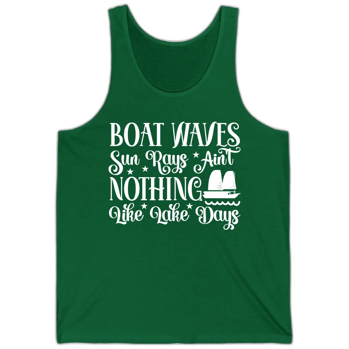 Boat Waves Sun Rays Ain't Nothing Like Lake Days Tank in Kelly