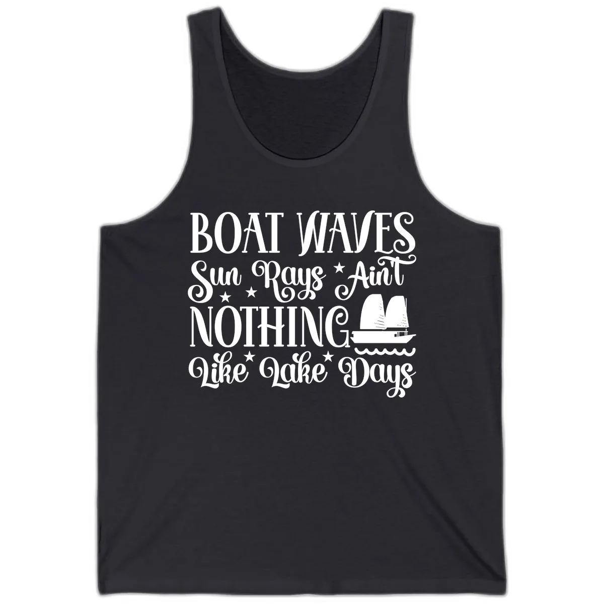 Boat Waves Sun Rays Ain't Nothing Like Lake Days Tank in Dark Grey