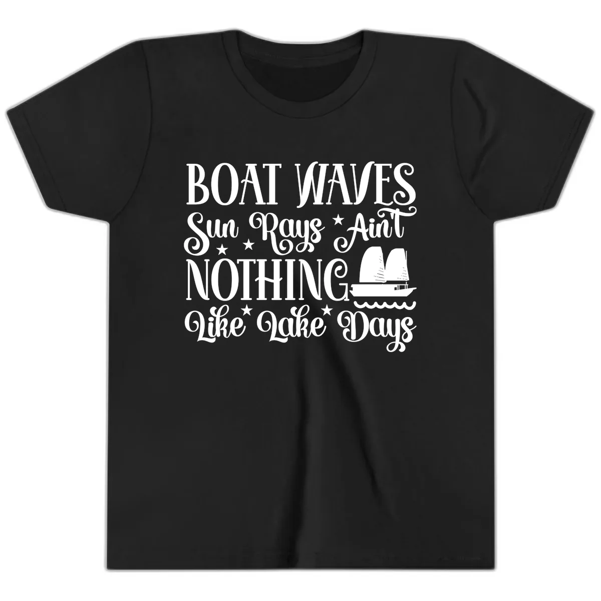 Boat Waves Sun Rays Ain't Nothing Like Lake Days Youth T-Shirt in Black