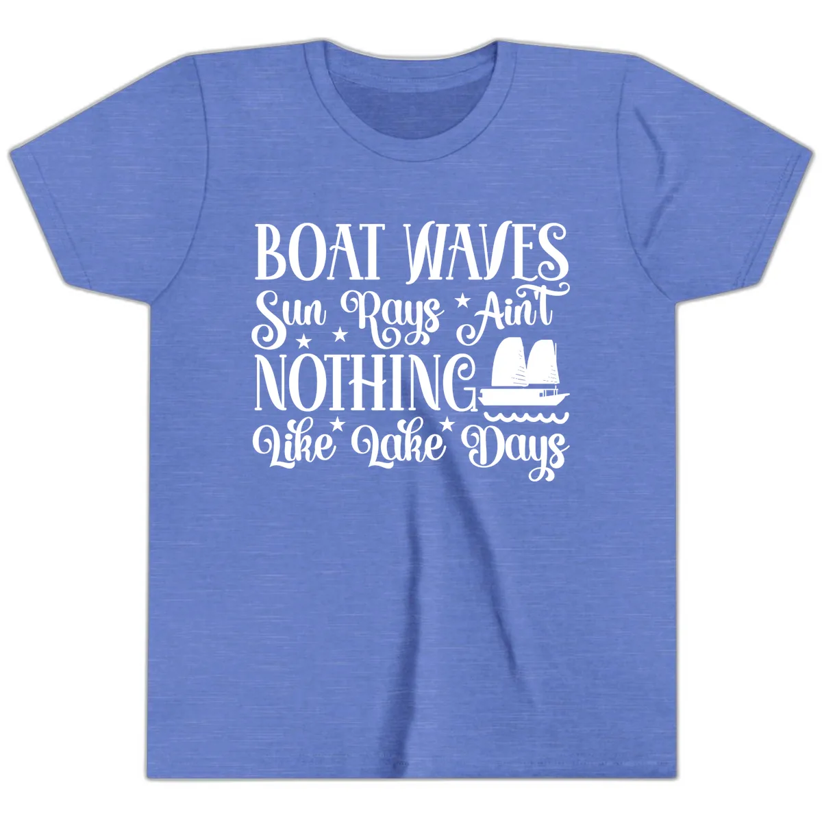 Boat Waves Sun Rays Ain't Nothing Like Lake Days Youth T-Shirt in Heather Columbia Blue