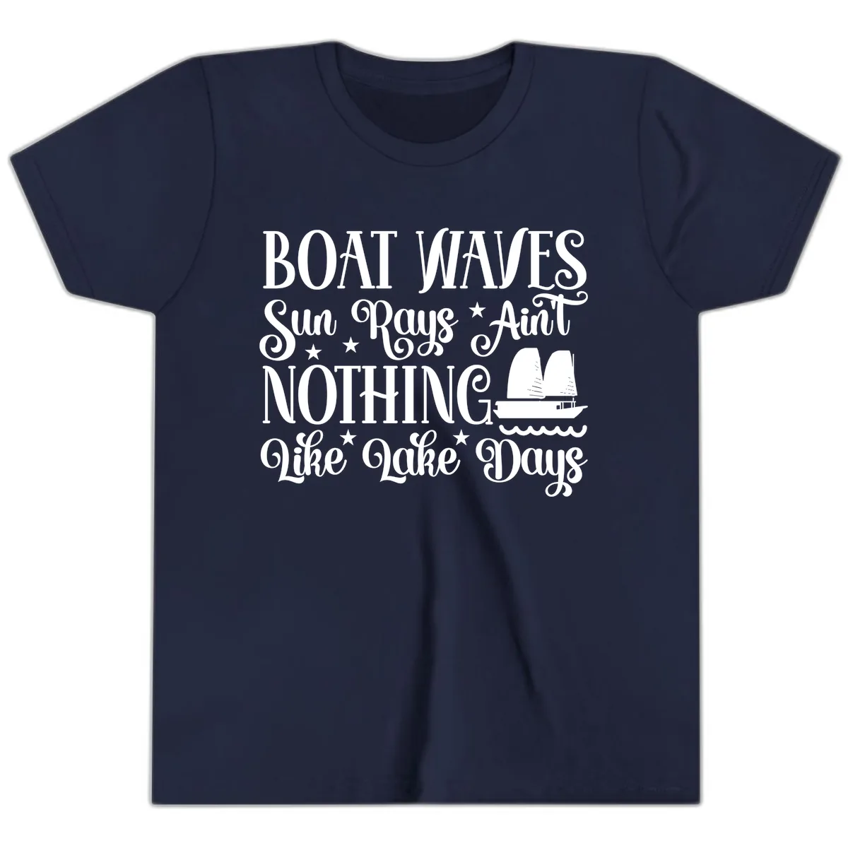 Boat Waves Sun Rays Ain't Nothing Like Lake Days Youth T-Shirt in Navy