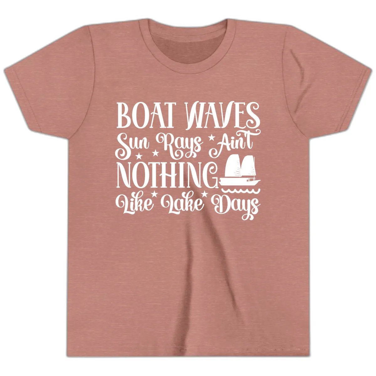 Boat Waves Sun Rays Ain't Nothing Like Lake Days Youth T-Shirt in Heather Mauve