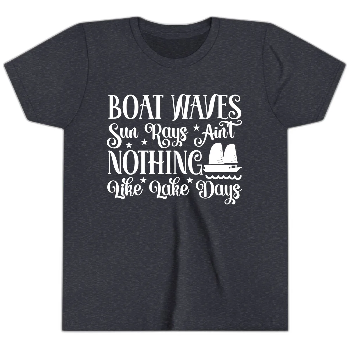 Boat Waves Sun Rays Ain't Nothing Like Lake Days Youth T-Shirt in Heather Navy