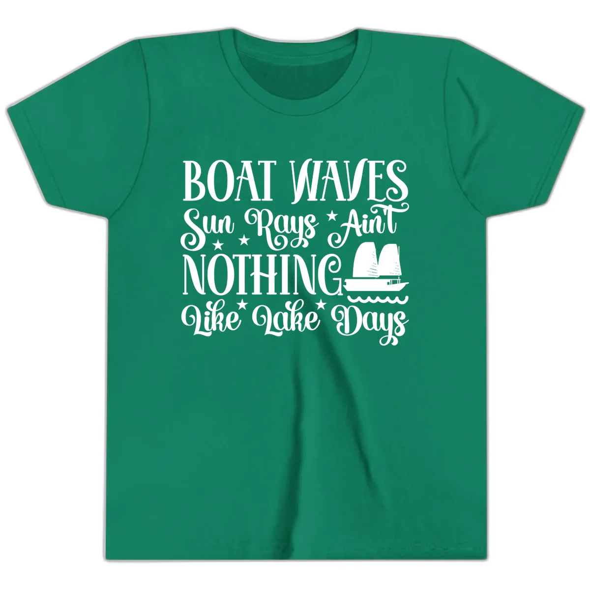 Boat Waves Sun Rays Ain't Nothing Like Lake Days Youth T-Shirt in Kelly