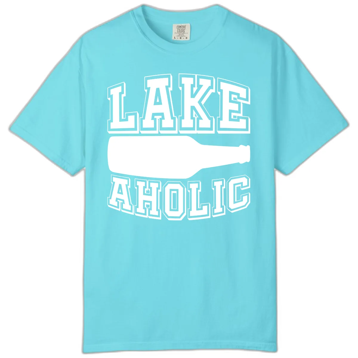 Lakeaholic Bottle Design Comfort Color in Lagoon Blue