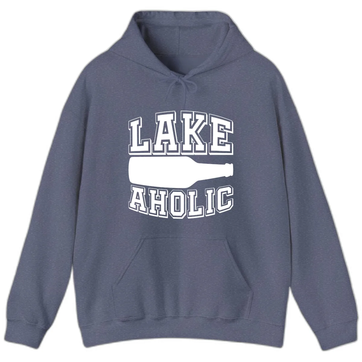 Lakeaholic Bottle Design Hoodie in Heather Navy