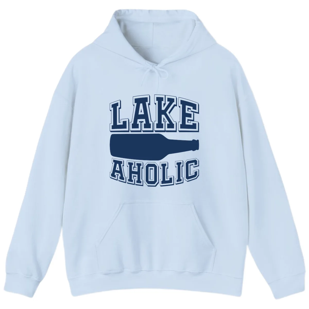 Lakeaholic Bottle Design Hoodie in Light Blue