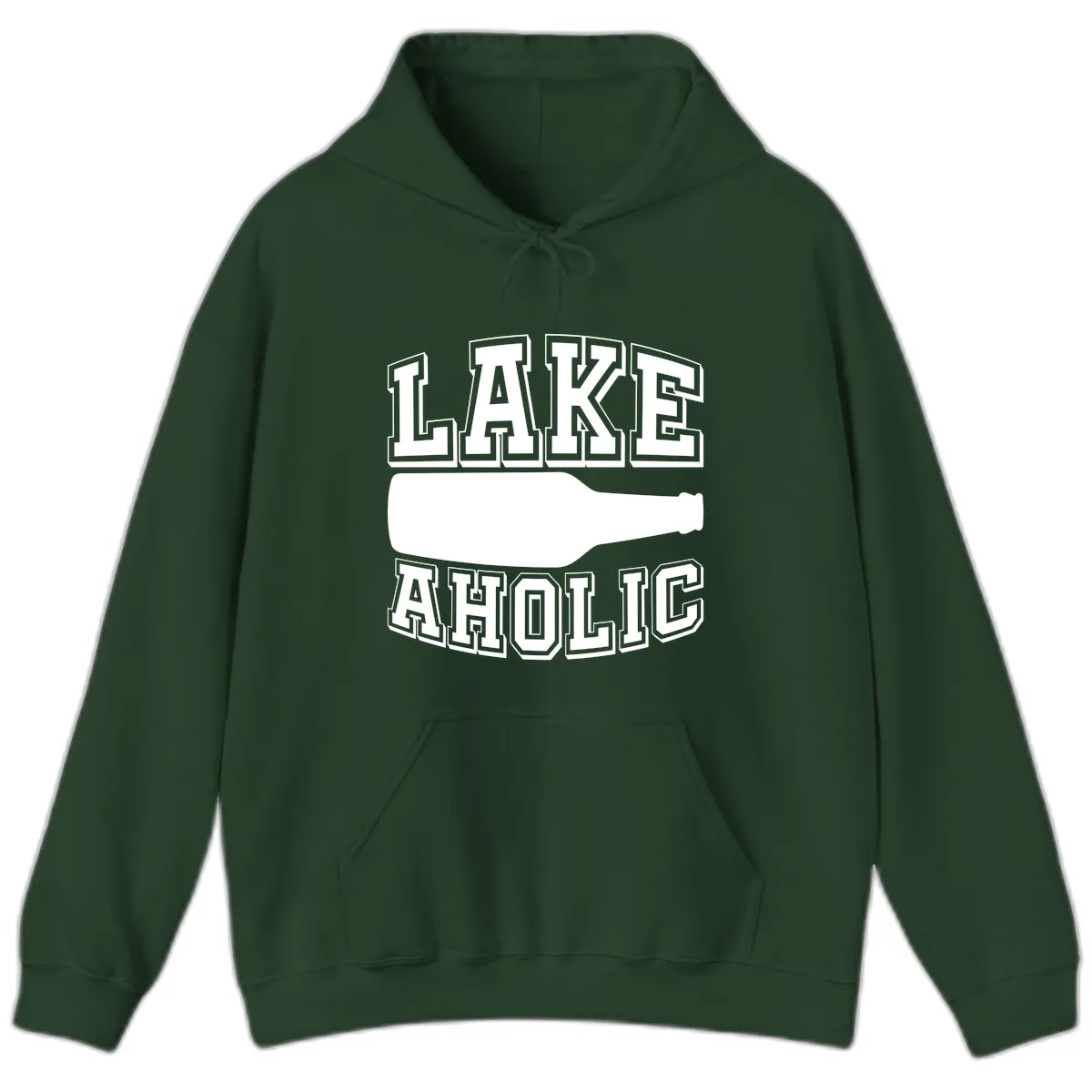 Lakeaholic Bottle Design Hoodie in Forest Green