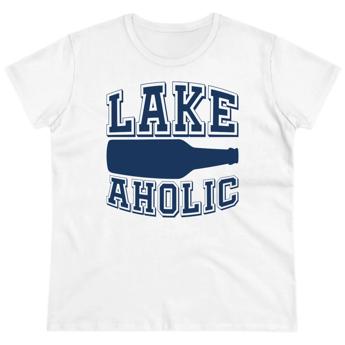 Lakeaholic Bottle Design Ladies Tee in White