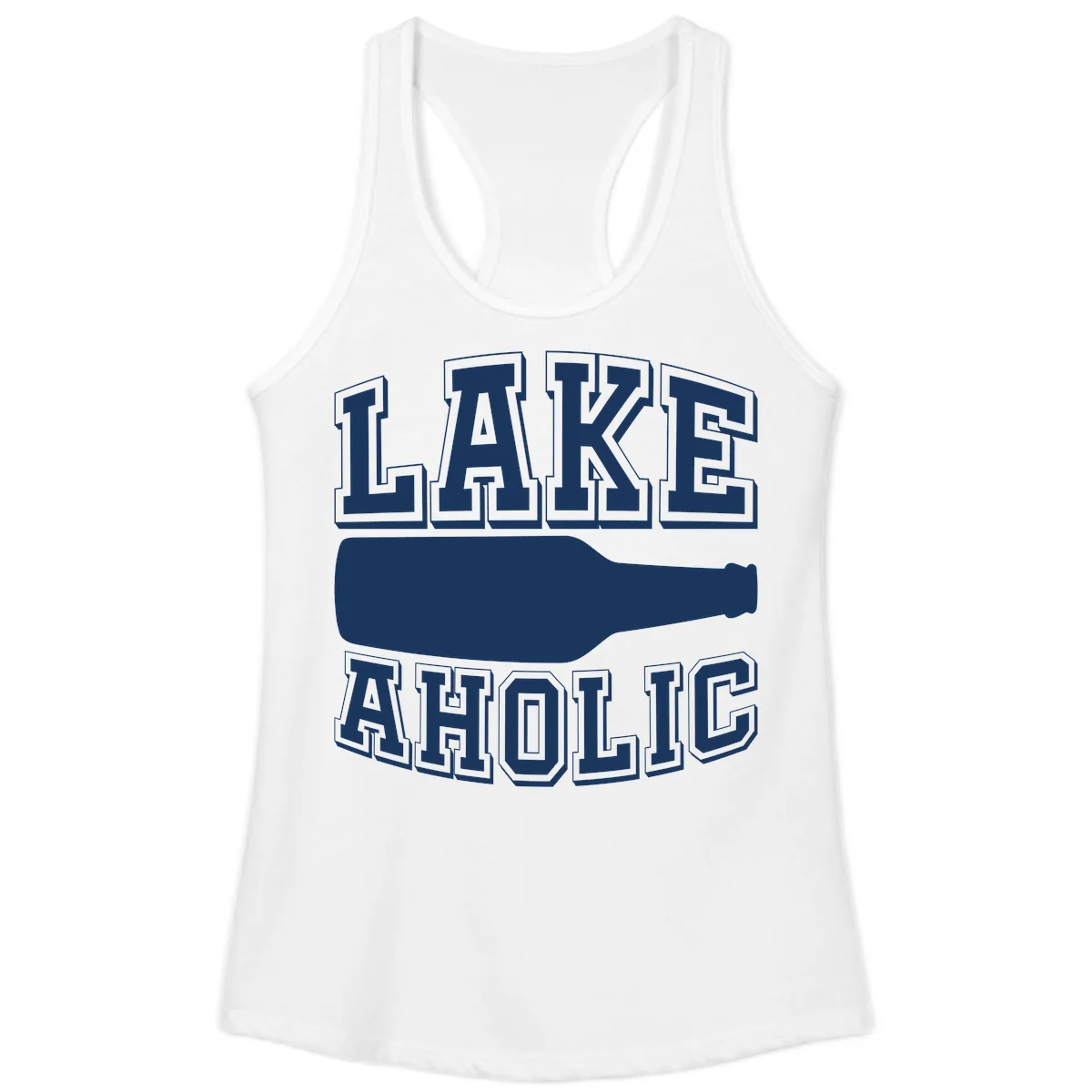 Lakeaholic Bottle Design Ladies Tank in White