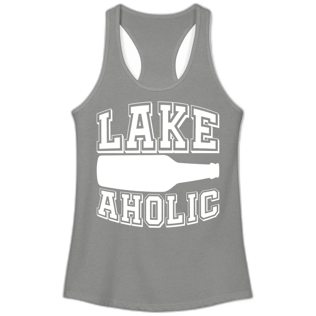Lakeaholic Bottle Design Ladies Tank in Heather Grey