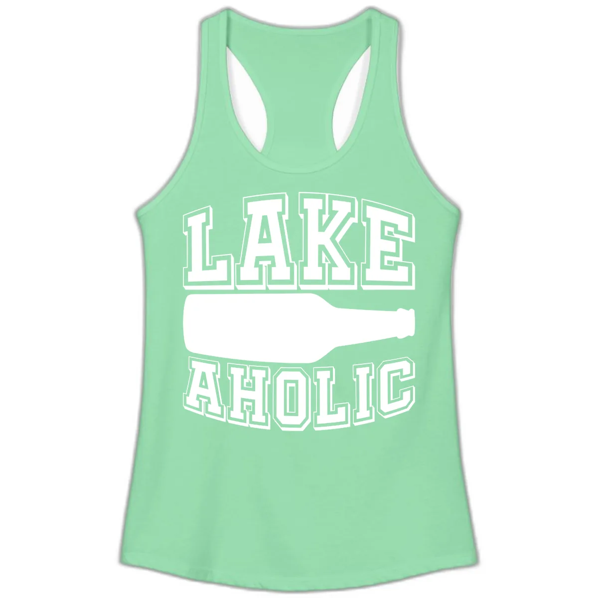 Lakeaholic Bottle Design Ladies Tank in Solid Mint
