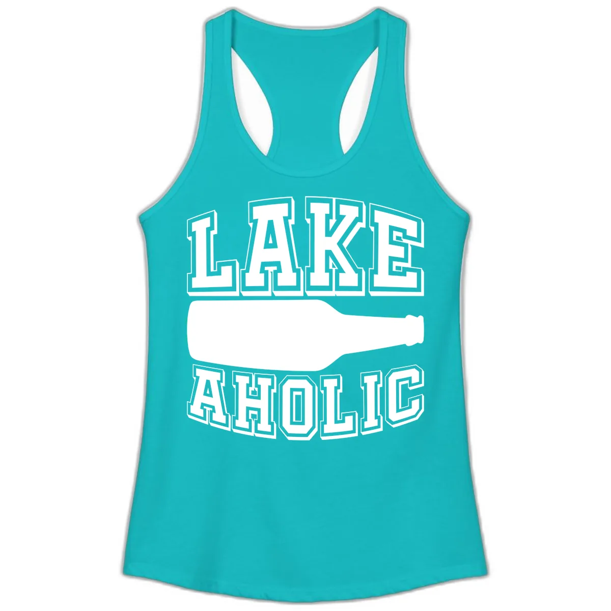 Lakeaholic Bottle Design Ladies Tank in Tahiti Blue