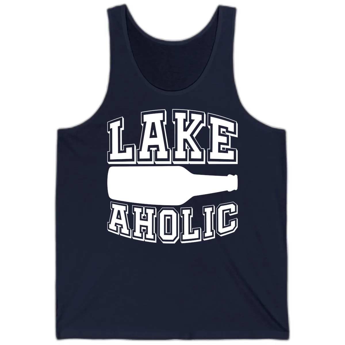 Lakeaholic Bottle Design Tank in Navy