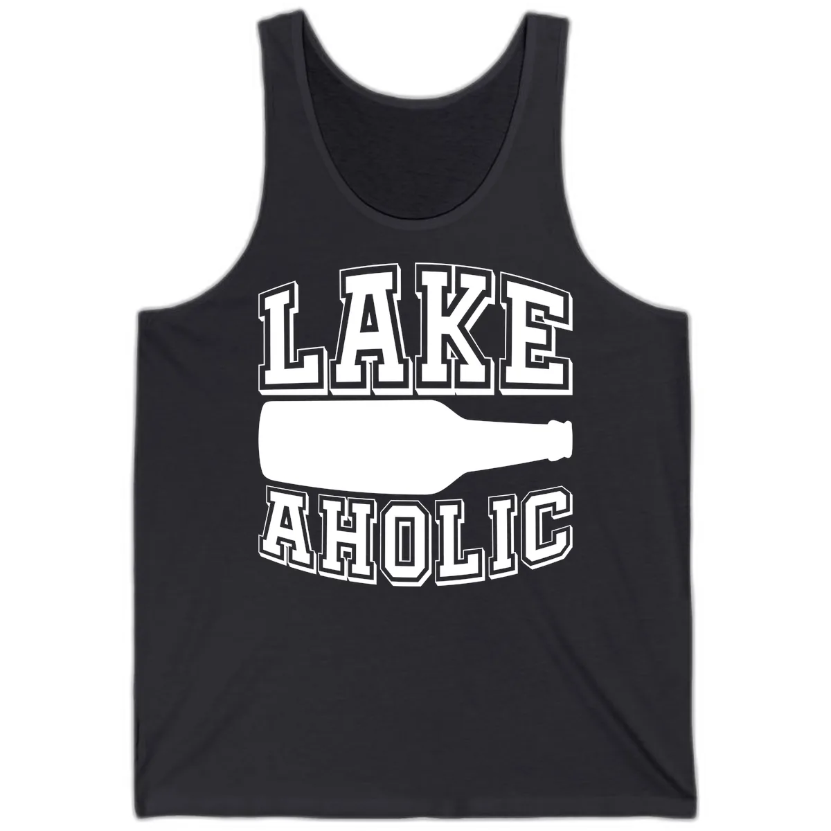 Lakeaholic Bottle Design Tank in Dark Grey