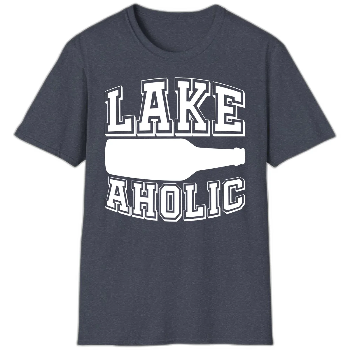 Lakeaholic Bottle Design T-Shirt in Heather Navy