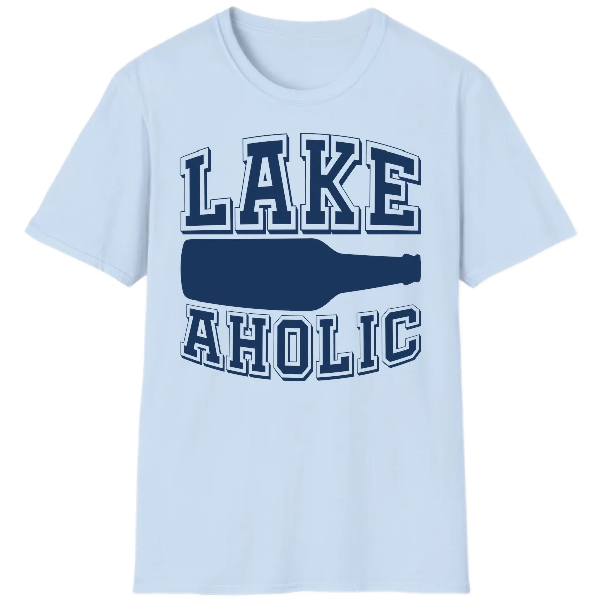 Lakeaholic Bottle Design T-Shirt in Light Blue