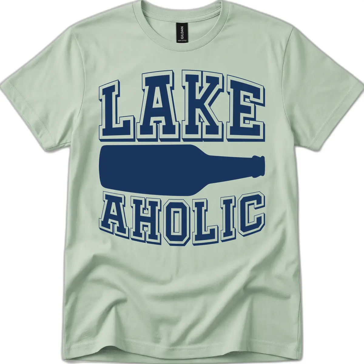Lakeaholic Bottle Design T-Shirt in Sage