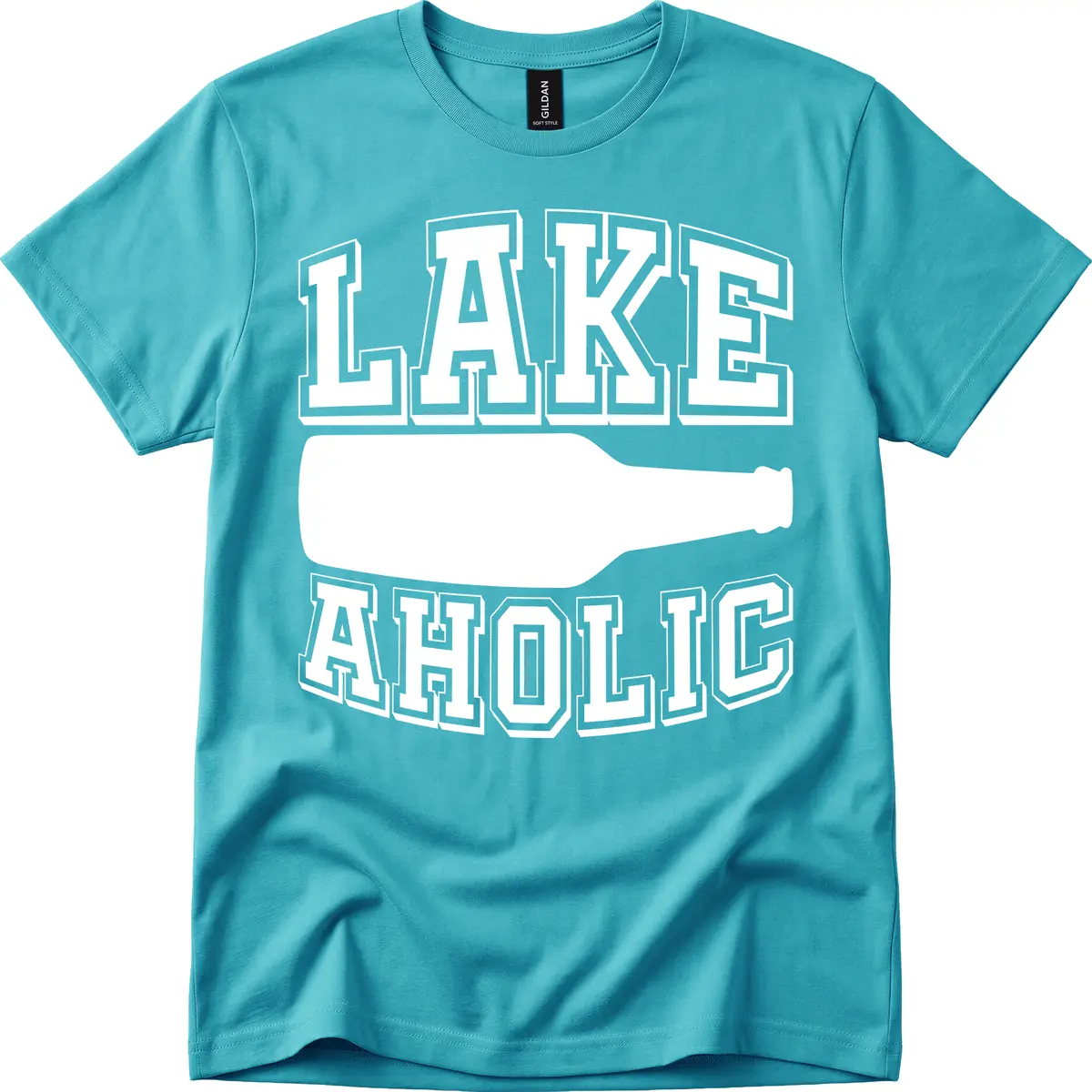 Lakeaholic Bottle Design T-Shirt in Tropical Blue